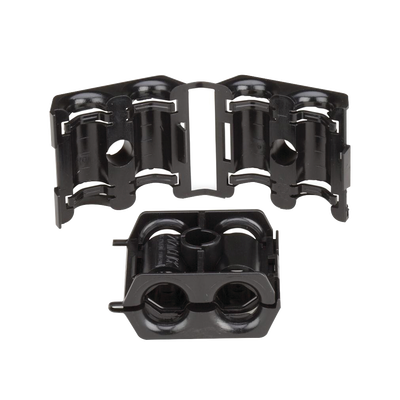 Sujetador doble de plástico para cable con diámetro de 6 a 8 mm. Paquete de 10 piezas.