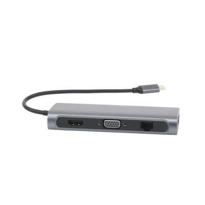 HUB USB-C (Docking Station) 10 en 1 | 3 USB-A 3.0 | USB-C PD Carga 100W | HDMI 4K@30Hz | RJ45 (Gigabit Ethernet) | VGA | Lector Tarjeta SD + Micro SD (TF) Uso Simultaneo | Jack Audio 3.5mm | Carcasa de Aluminio.
