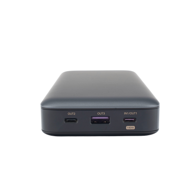 Power Bank de 25000mAh | 3 Salidas 145W Max. | USB-A + 2 USB-C | PD 3.0, QC3.0 | FCP | SCP | Pantalla Inteligente | Carcasa Ignifuga | Color Gris | Incluye Cable USB de 50cm | Carga tu Laptop de Manera Segura.