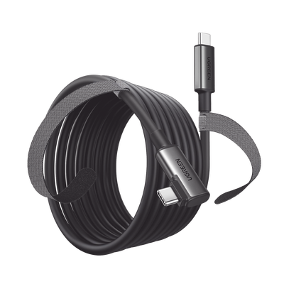 Cable USB-C a USB-C (Cable Link) | 5 metros (16 pies) | Transferencia de Alta Velocidad | Carga Rápida | Un Extremo Angulado | Caja de Aluminio | Nylon Trenzado.