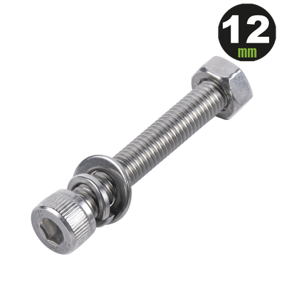 1 Tornillo Allen Milimétrico de Acero Inoxidable M8-1.25 x 12/ Con 1 Tuerca, 1 Arandela de Presión y 1 Plana / Para Montajes de Módulos Foto Voltaicos .