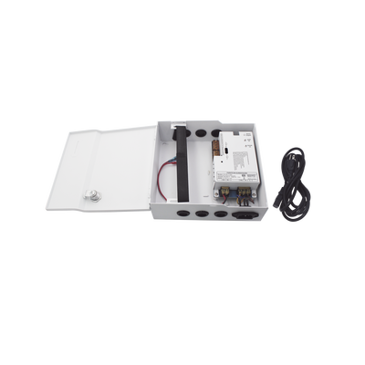 Fuente de Alimentación / 1 Salida 11-15 Vcc / 5 A / Temporizador Integrado / Con Capacidad de Batería de Respaldo / Requiere Batería / Aplicaciones en sistemas de control de Acceso