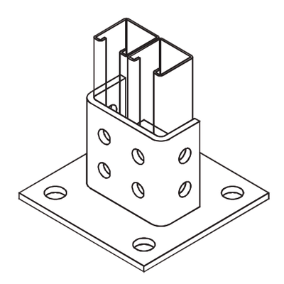Base Cuadrada con 4 perforaciones para Perfil Doble.