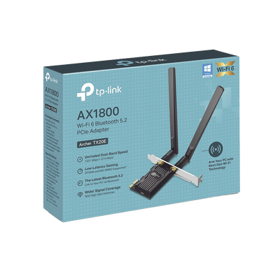 Adaptador PCIe inalámbrico doble banda AX1800 Mbps / Seguridad Inalámbrica WPA3 /Antena de alta ganancia / Tecnología MU-MUMO 2X2 / Soporte de perfil bajo y Altura completa / Bluetooth 5.2