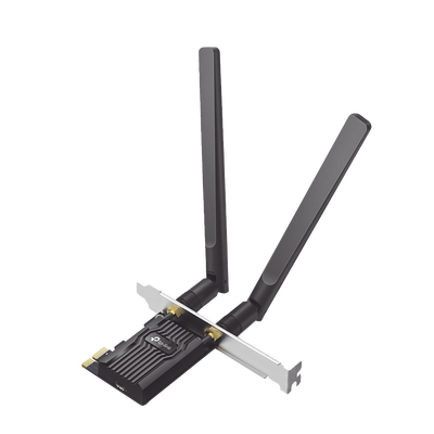 Adaptador PCIe inalámbrico doble banda AX1800 Mbps / Seguridad Inalámbrica WPA3 /Antena de alta ganancia / Tecnología MU-MUMO 2X2 / Soporte de perfil bajo y Altura completa / Bluetooth 5.2