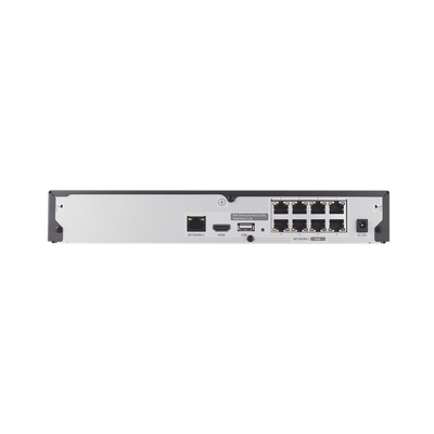 NVR 8 canales soporta hasta 8MP / H.265 / P2P Wisenet / 8 puertos PoE Plug and Play.