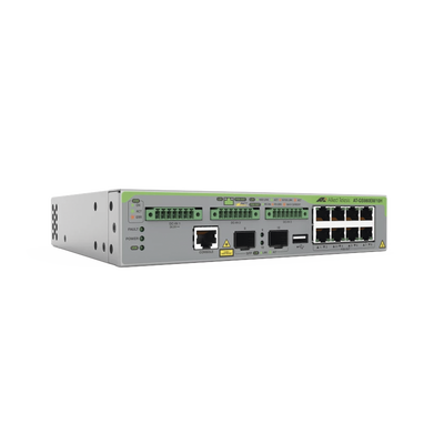 Switch Gigabit L3, 8 puertos 1000T PoE++, 2 puertos 100/1000X SFP, 3 puertos entrada DC