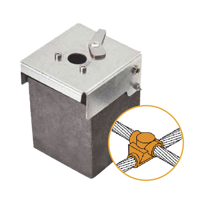 Molde de grafito horizontal unión en cruz sobrepuesta de cable 2/0 AWG (pasante) con cable 2/0 AWG (terminal). Molde de grafito horizontal unión en cruz sobrepuesta de cable 2/0 AWG (pasante) con cable 2/0 AWG (terminal).