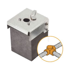 Molde de grafito horizontal unión en T horizontal de cable 4/0 AWG (pasante) con cable 4/0 AWG (terminal).