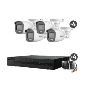 Kit TurboHD 1080p / DVR 4 Canales / 4 Cámaras Bala ColorVu con Microfono Integrado / Fuente de Poder / Accesorios de Instalación