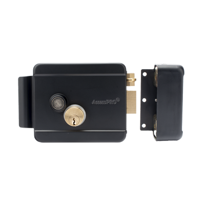 Cerradura Eléctrica con Botón de Salida / Incluye Llave / Exterior / Derecha / Color Negro