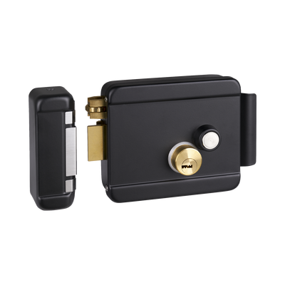 Cerradura Eléctrica con Botón de Salida / Incluye Llave / Exterior / Izquierda / Color Negro