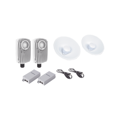 Kit de 2 radios C6X con 2 antenas de (20 dBi), rango de frecuencia extendida (5.1 a 6.4 GHz), incluye inyector POE, cable de alimentación y 2 FLEXIMOUNT-XL para alineación, distancia de hasta 3 km