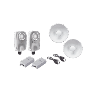Kit de 2 radios C6X con 2 antenas de (25 dBi), rango de frecuencia extendida (5.1 a 6.4 GHz), incluye inyector POE, cable de alimentación y 2 FLEXIMOUNT-XL para alineación, distancia de hasta 3 km