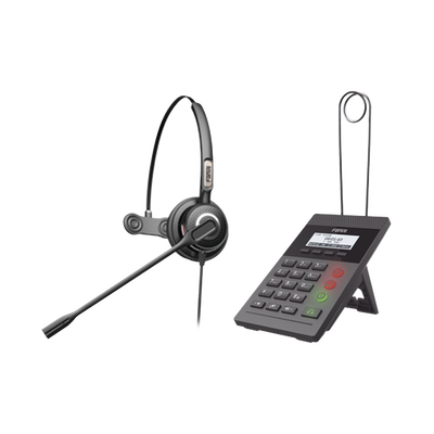 Kit Fanvil para Call Center incluye teléfono IP X2CP Y diadema HT201 y fuente de alimentación.