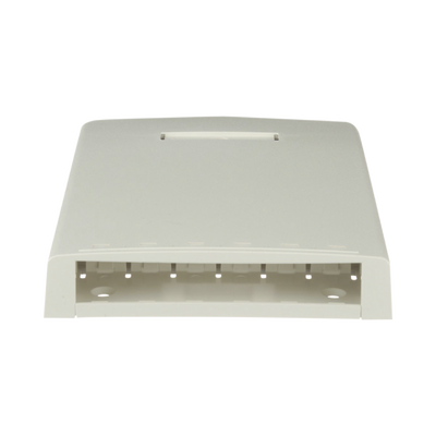 Caja de Montaje en Superficie, Con Accesorio para Resguardo de Fibra Óptica, Para 6 Módulos Mini-Com, Color Blanco Mate