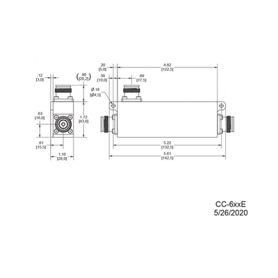 Acoplador direccional 6dB 617-5925MHz 300W-161dBc 4.3-10 IP67 Acoplador direccional 6dB 617-5925MHz 300W-161dBc 4.3-10 IP67
