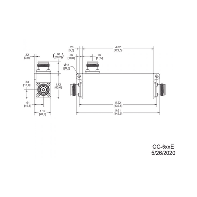 Acoplador direccional 15dB 617-5925MHz 300W-161dBc 4.3-10 IP67 Acoplador direccional 15dB 617-5925MHz 300W-161dBc 4.3-10 IP67