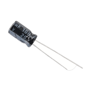 Capacitor Electrolítico de Aluminio, Radial de 100 µFd, 25 Vcc, 105 °C, 6.3 x 11 mm.