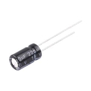 Capacitor Electrolítico en Aluminio, Radial de 220 µFd, 16 Vcc, 105 °C, 6.3 x 11 mm.