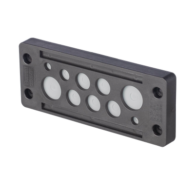 Pasacable de 10 Orificios de Marco Rectangular, IP65, 4.41" X 1.42", para Cables no Terminados, Color Negro.