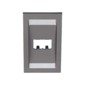 Placa de Pared Vertical Ejecutiva, Salida Para 2 Puertos Mini-Com, Con Espacios Para Etiquetas, Color Gris