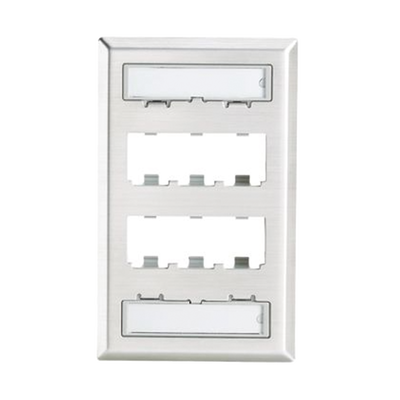 Placa de Pared Vertical, de Acero Inoxidable, Salida Para 6 Puertos Mini-Com, Con Espacios Para Etiquetas