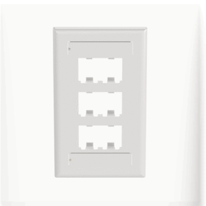 Placa de Pared Vertical Clásica, Salida Para 6 Puertos Mini-Com, Con Espacios Para Etiquetas, Color Blanco