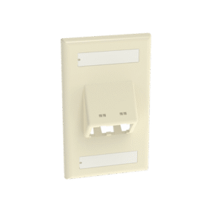 Placa de Pared Vertical Clásica, Salida Para 2 Puertos Mini-Com Inclinados, Con Espacios Para Etiquetas, Color Marfil