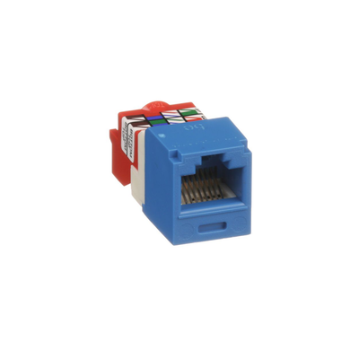 Conector Jack RJ45 Estilo T, Mini-Com, Categoría 5e, de 8 posiciones y 8 cables, Color Azul Conector Jack RJ45 Estilo T, Mini-Com, Categoría 5e, de 8 posiciones y 8 cables, Color Azul