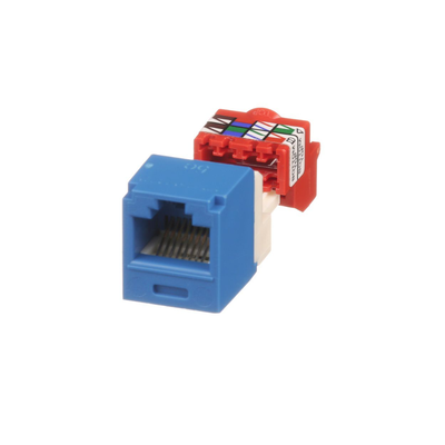 Conector Jack RJ45 Estilo T, Mini-Com, Categoría 5e, de 8 posiciones y 8 cables, Color Azul Conector Jack RJ45 Estilo T, Mini-Com, Categoría 5e, de 8 posiciones y 8 cables, Color Azul
