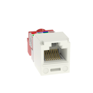 Conector Jack RJ45 Estilo T, Mini-Com, Categoría 5e, de 8 posiciones y 8 cables, Color Blanco Mate Conector Jack RJ45 Estilo T, Mini-Com, Categoría 5e, de 8 posiciones y 8 cables, Color Blanco Mate