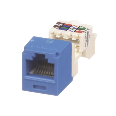Conector Jack RJ45 Estilo TP, Mini-Com, Categoría 6, de 8 posiciones y 8 cables, Color Azul Conector Jack RJ45 Estilo TP, Mini-Com, Categoría 6, de 8 posiciones y 8 cables, Color Azul