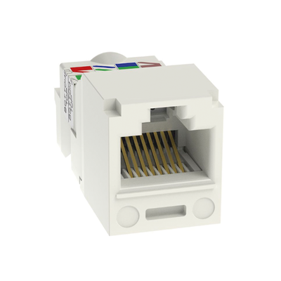 Conector Jack RJ45 Estilo TP, Mini-Com, Categoría 6, de 8 posiciones y 8 cables, Color Blanco Mate Conector Jack RJ45 Estilo TP, Mini-Com, Categoría 6, de 8 posiciones y 8 cables, Color Blanco Mate