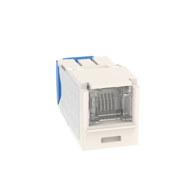 Conector Jack RJ45 Estilo TG con Ventana, Mini-Com, Categoría 6A, de 8 posiciones y 8 cables, Color Blanco Conector Jack RJ45 Estilo TG con Ventana, Mini-Com, Categoría 6A, de 8 posiciones y 8 cables, Color Blanco