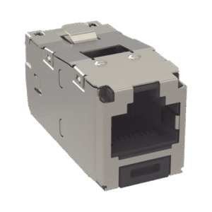 Conector Jack RJ45 Blindado, Estilo TG, Mini-Com, Categoría 6, de 8 posiciones y 8 cables, Color Negro Conector Jack RJ45 Blindado, Estilo TG, Mini-Com, Categoría 6, de 8 posiciones y 8 cables, Color Negro