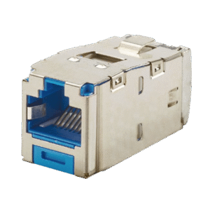 Conector Jack RJ45 Blindado, Estilo TG, Mini-Com, Categoría 6A, de 8 posiciones y 8 cables, Color Azul Conector Jack RJ45 Blindado, Estilo TG, Mini-Com, Categoría 6A, de 8 posiciones y 8 cables, Color Azul