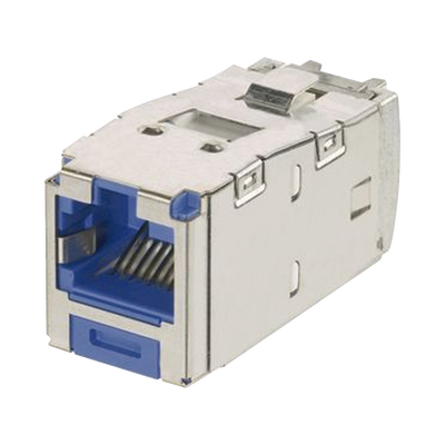 Conector Jack RJ45 Blindado, Llaveado Azul, Estilo TG, Mini-Com, Categoría 6A, de 8 posiciones y 8 cables, Color Azul Conector Jack RJ45 Blindado, Llaveado Azul, Estilo TG, Mini-Com, Categoría 6A, de 8 posiciones y 8 cables, Color Azul