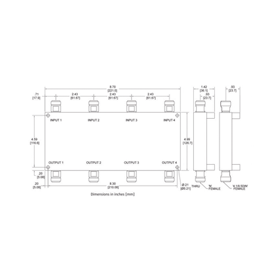 Combinador hibrido 4x4 694-2700MHz 150W -161dBc 4.3-10 IP64