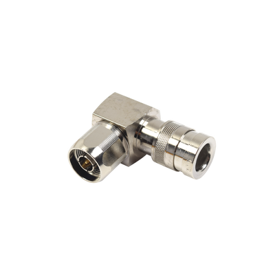 Conector N Macho de Compresion, Angulo Recto para LMR-400, CNT-400, Bronce-Blanco /Oro /Teflón.