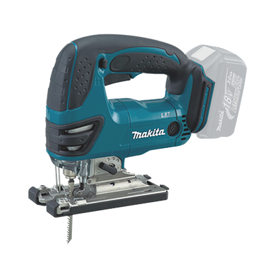 Sierra caladora inalámbrica 18v, alimentada por una batería litio-ion.