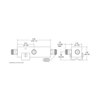 SEPARADOR 4.8dB (3:1) Tap 350-5930MHz 500W -161dBc TIPO N IP67 .