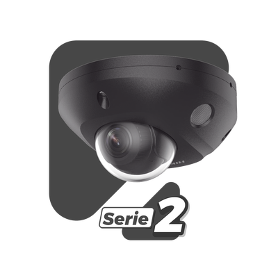 [Dual Light + 2 Micrófonos Integrados] Mini Domo IP 4 Megapixel / Color Negro / Lente 2.8 mm / 30 mts Luz Blanca + 30 mts IR / ACUSENSE / Exterior IP67 / IK08 / WDR 120 dB / PoE / ONVIF / Alarmas I/O / Micro SD / ACUSEARCH