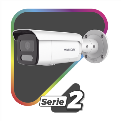 [Dual Light + ColorVu] Bala IP 4 Megapixel / Lente 4 mm / 60 mts IR + 60 mts Luz Blanca / Exterior IP67 / Luz Intermitente y Alerta de Audio / Videoanaliticos (Filtro de Falsas Alarmas) / PoE / WDR 130 dB / Captura Facial / ACUSEARCH