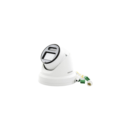 Turret IP 8 Megapixel / Imagen a color 24/7 / Lente 2.8 mm / Micrófono Integrado /Luz Blanca 40 mts / Exterior IP67 / Micrófono Integrado / WDR 130 dB / Entrada y salida de Audio y Alarma / Onvif / MicroSD