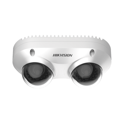 PanoVu Series / Lente Dual de 4 Megapixel / 2 Lentes Fijos de 2.8 mm / Recomendado para Pasillos o Esquinas / IP67 / IK10 / PoE / WDR 120 dB / 10 mts IR / Entrada y Salida de Audio y Alarma / MicroSD