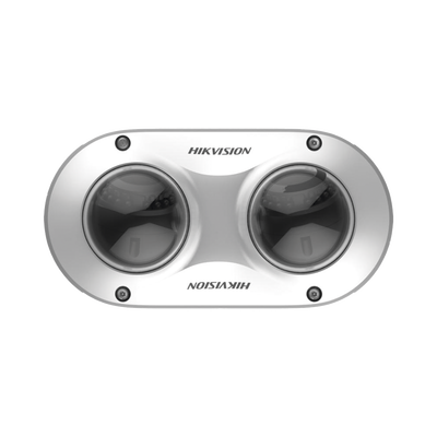 PanoVu Series / Lente Dual de 4 Megapixel / 2 Lentes Fijos de 2.8 mm / Recomendado para Pasillos o Esquinas / IP67 / IK10 / PoE / WDR 120 dB / 10 mts IR / Entrada y Salida de Audio y Alarma / MicroSD