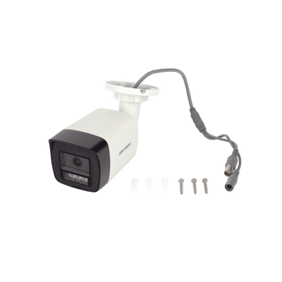 [Audio Bidireccional + Dual Light + ColorVu] Bala TURBOHD 2 Megapixel (1080p) / Lente 2.8 mm / 30 mts IR EXIR + 20 mts Luz Blanca / Micrófono y Bocina Integrado / Exterior IP67 / Metal / dWDR