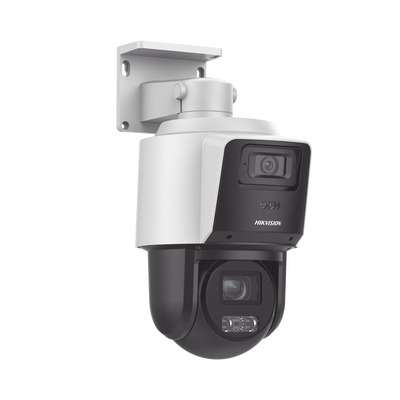 [TandemVu] PTZ IP 4 Megapixel con Cámara Panoramica 4 Megapixel / 4X Zoom / Dual Light (40 mts IR + 30 mts Luz Blanca) / ACUSENSE / IP66 / PoE+ / DARKFIGHTER / Micro SD / Incluye Base para Techo o Pared