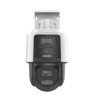 [TandemVu] PTZ IP 4 Megapixel con Cámara Panoramica 4 Megapixel / 4X Zoom / Dual Light (40 mts IR + 30 mts Luz Blanca) / ACUSENSE / IP66 / PoE+ / DARKFIGHTER / Micro SD / Incluye Base para Techo o Pared